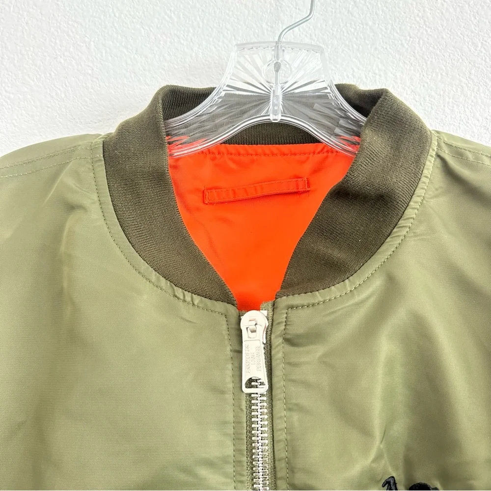 Lindafinegold ALF Reversible Olive Green and Orange Bomber Jacket Size: L